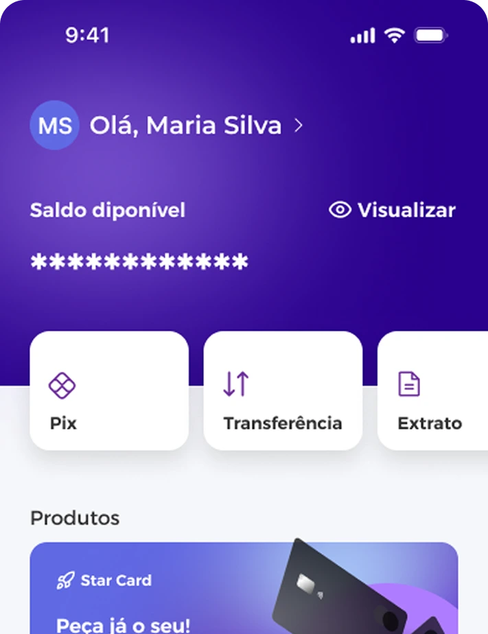 Aplicativo de uma plataforma bancária whitelabel